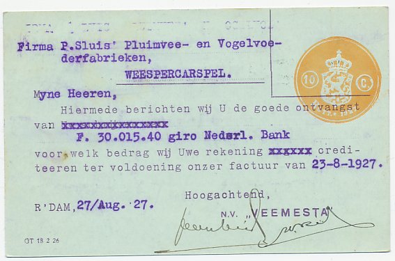 Fiscaal  10 c. Rotterdam 1927 - Em. Veth